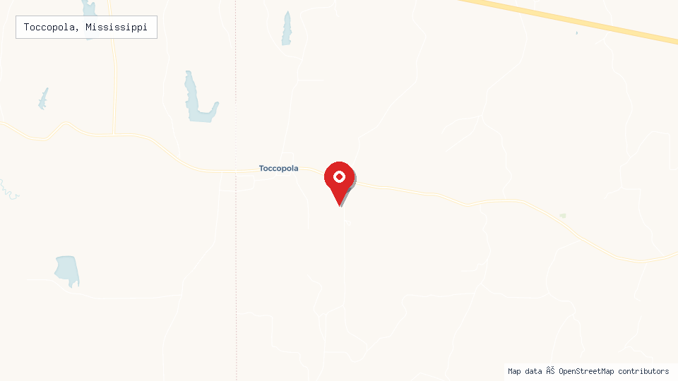 Street map of Toccopola, Mississippi with location pin