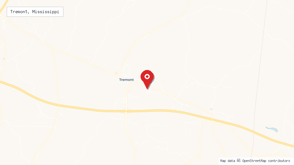 Street map of Tremont, Mississippi with location pin