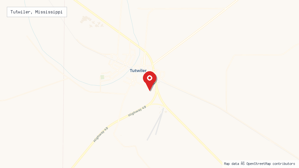 Street map of Tutwiler, Mississippi with location pin