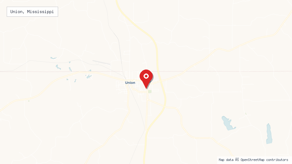 Street map of Union, Mississippi with location pin