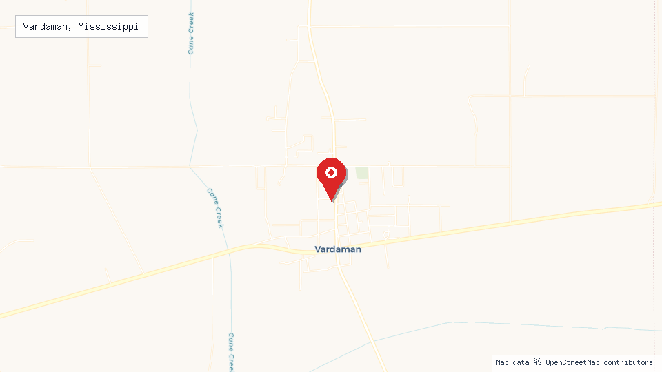 Street map of Vardaman, Mississippi with location pin