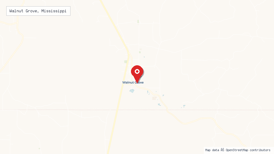 Street map of Walnut Grove, Mississippi with location pin