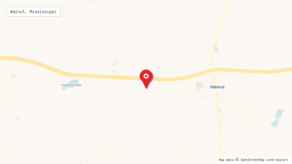 Street map of Walnut, Mississippi with location pin