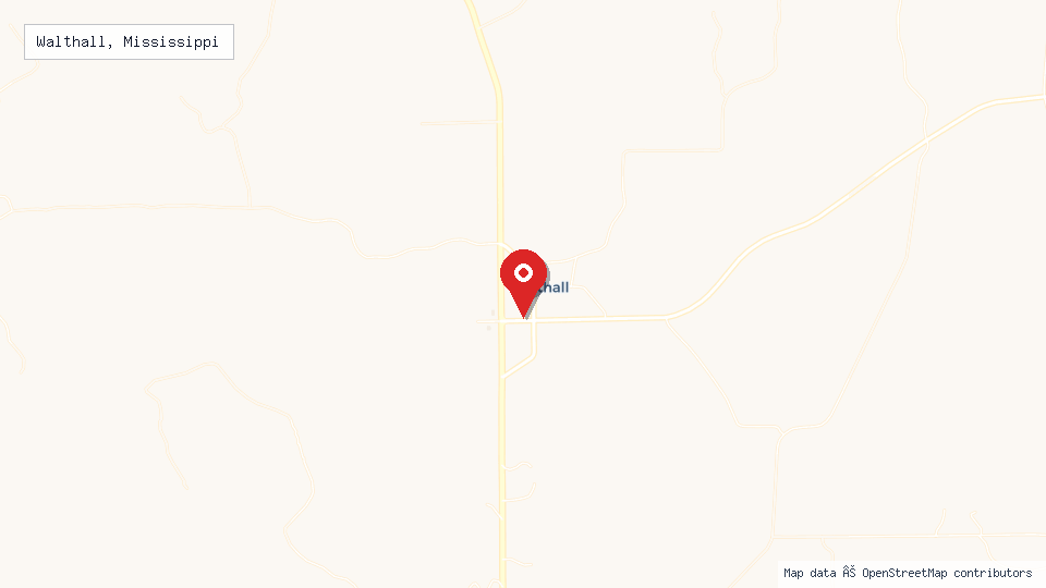 Street map of Walthall, Mississippi with location pin