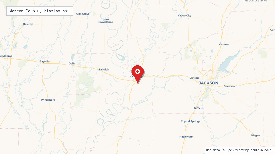 Street map of Warren County, Mississippi with location pin
