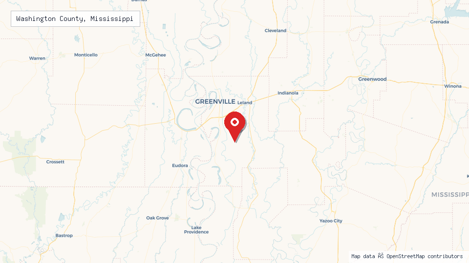 Street map of Washington County, Mississippi with location pin