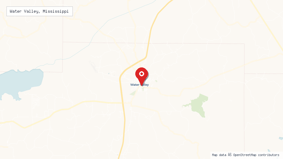 Street map of Water Valley, Mississippi with location pin