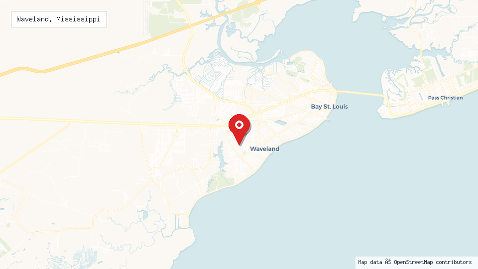 Street map of Waveland, Mississippi with location pin