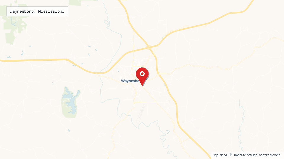 Street map of Waynesboro, Mississippi with location pin