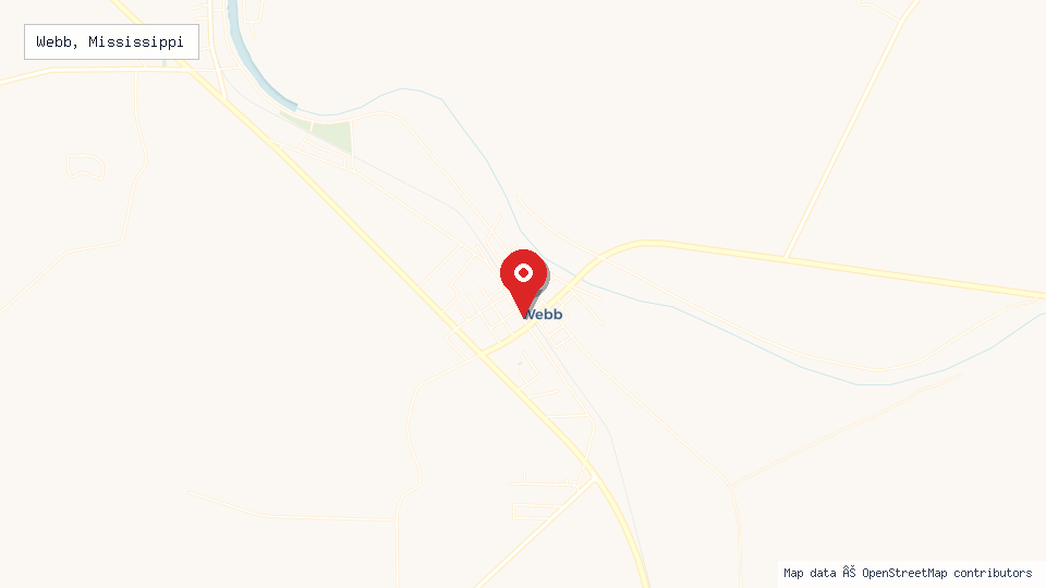 Street map of Webb, Mississippi with location pin