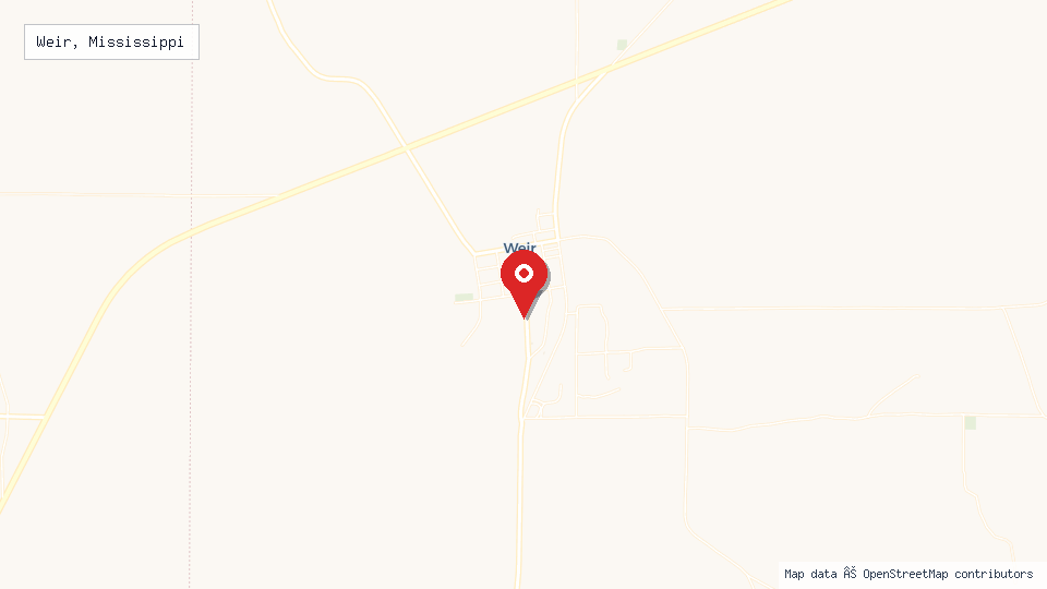 Street map of Weir, Mississippi with location pin