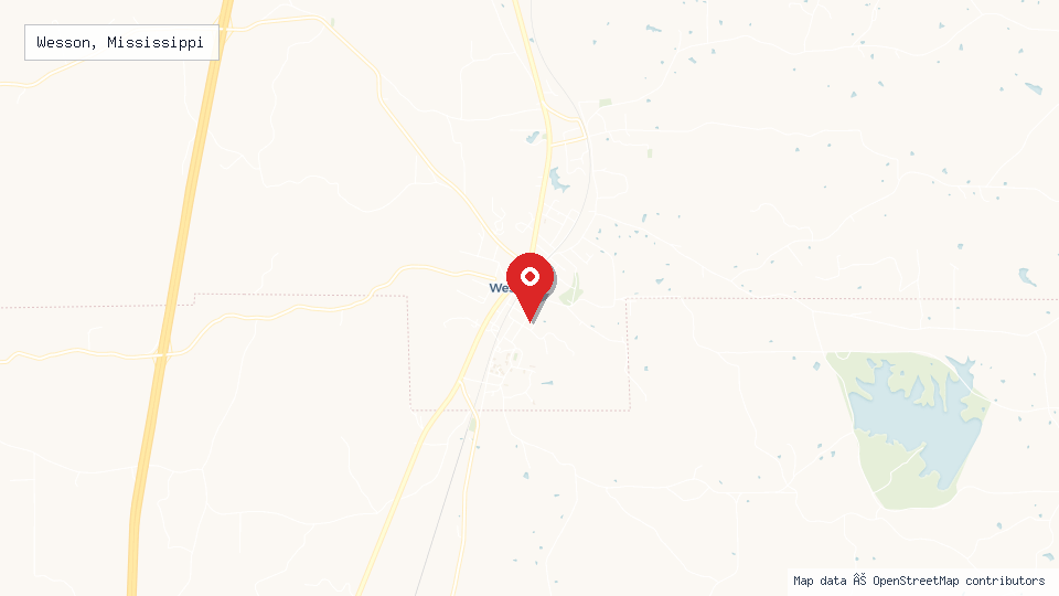 Street map of Wesson, Mississippi with location pin