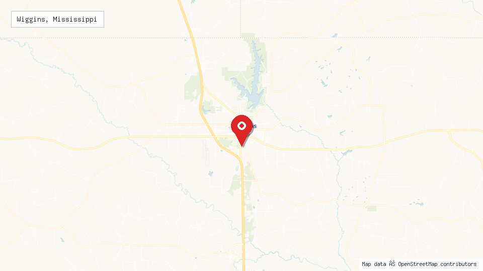 Street map of Wiggins, Mississippi with location pin