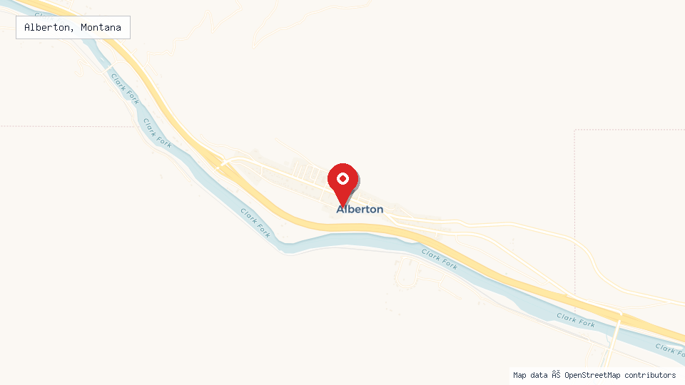 Street map of Alberton, Montana with location pin