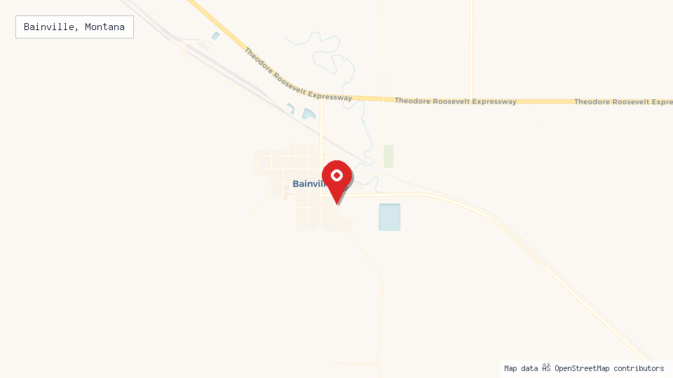 Street map of Bainville, Montana with location pin
