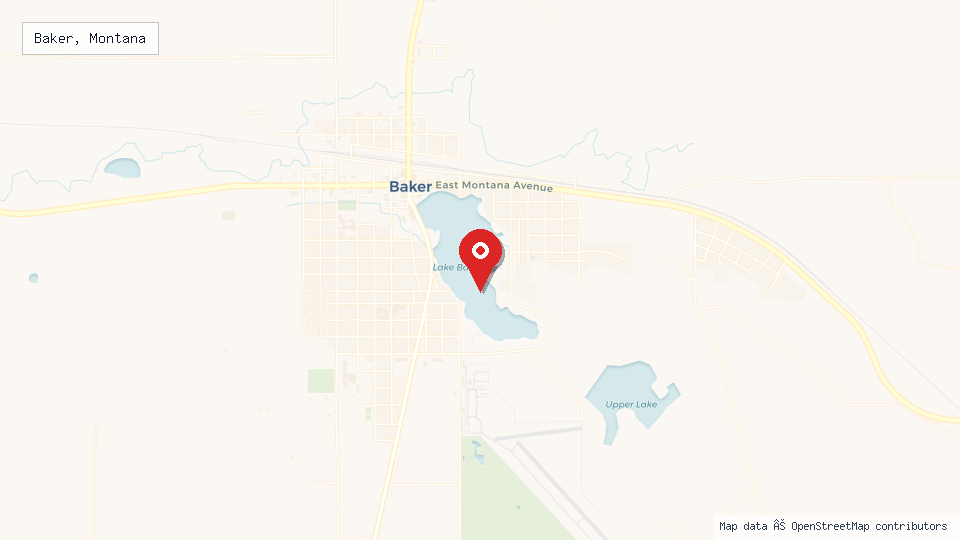 Street map of Baker, Montana with location pin