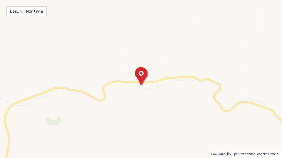 Street map of Basin, Montana with location pin
