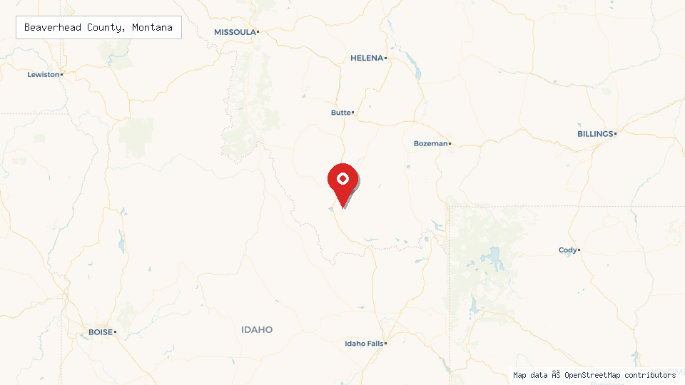 Street map of Beaverhead County, Montana with location pin