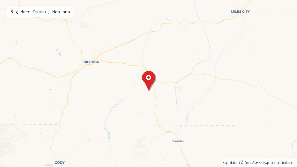 Street map of Big Horn County, Montana with location pin