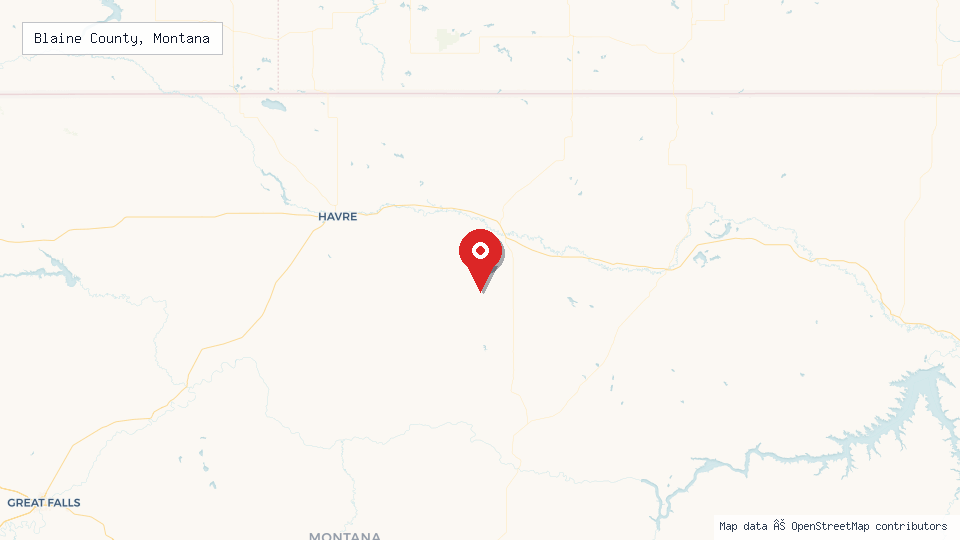 Street map of Blaine County, Montana with location pin