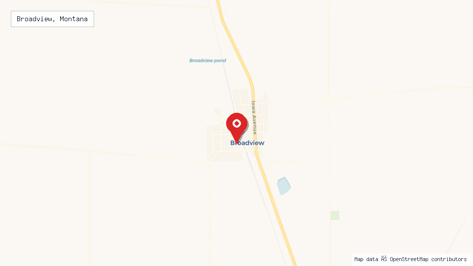 Street map of Broadview, Montana with location pin