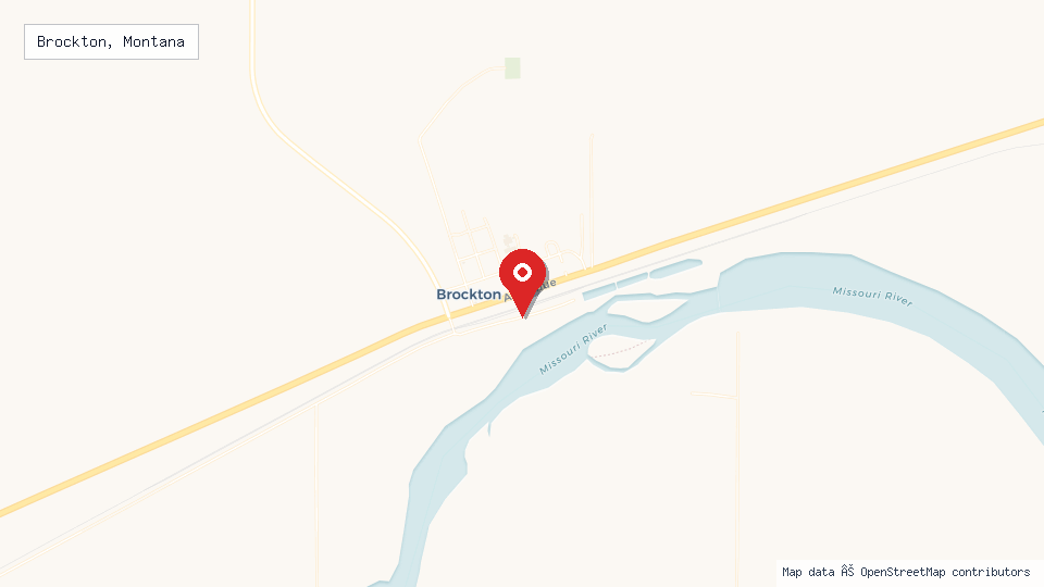 Street map of Brockton, Montana with location pin