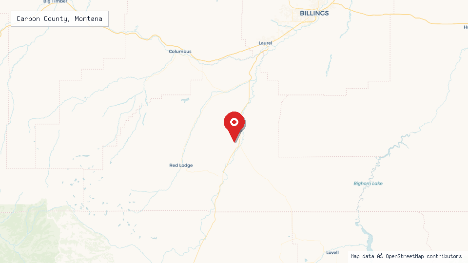 Street map of Carbon County, Montana with location pin