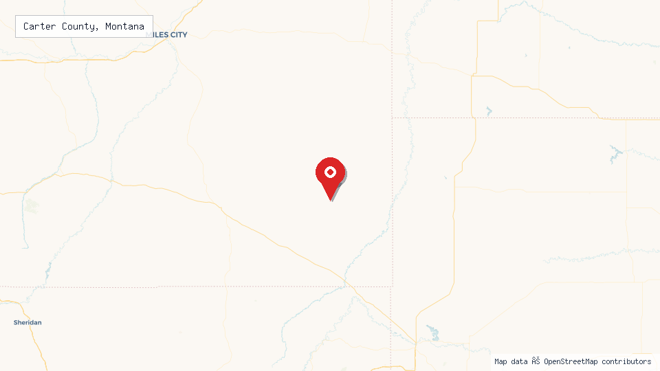 Street map of Carter County, Montana with location pin