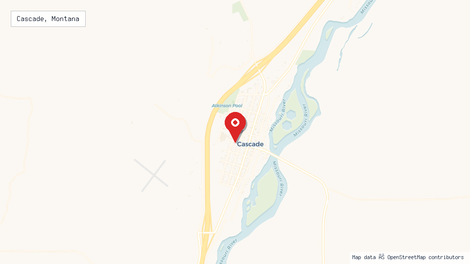 Street map of Cascade, Montana with location pin