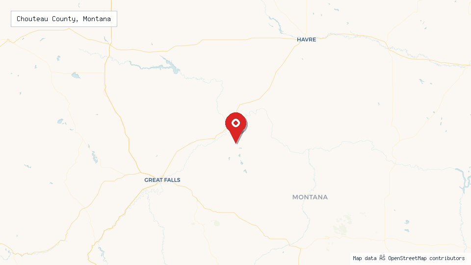 Street map of Chouteau County, Montana with location pin