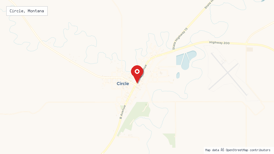 Street map of Circle, Montana with location pin