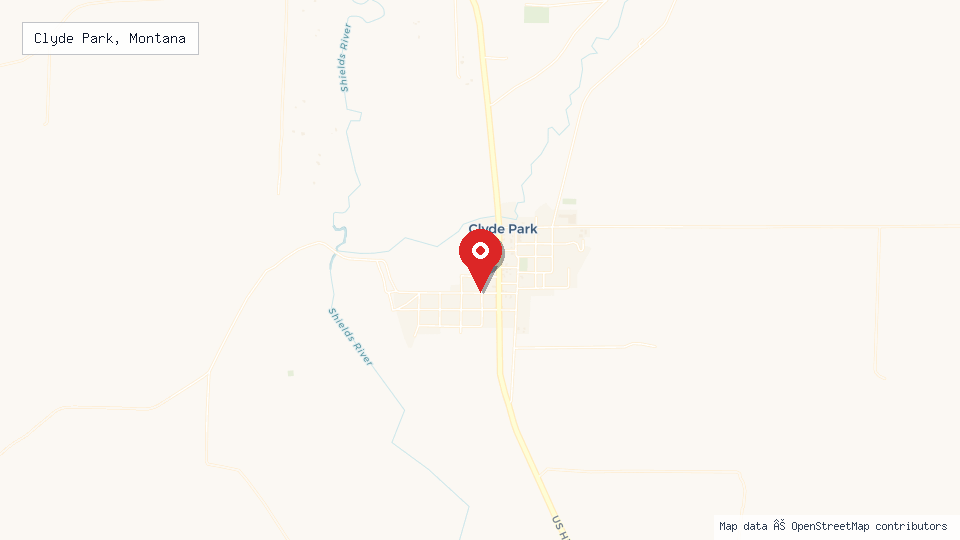 Street map of Clyde Park, Montana with location pin
