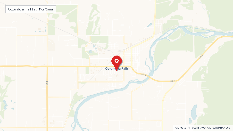 Street map of Columbia Falls, Montana with location pin