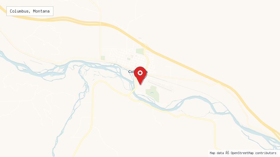 Street map of Columbus, Montana with location pin