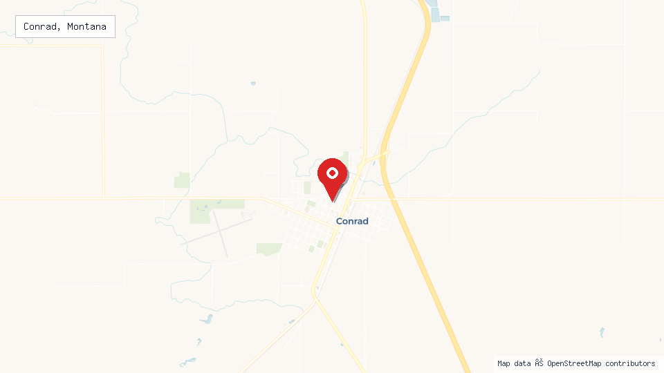 Street map of Conrad, Montana with location pin