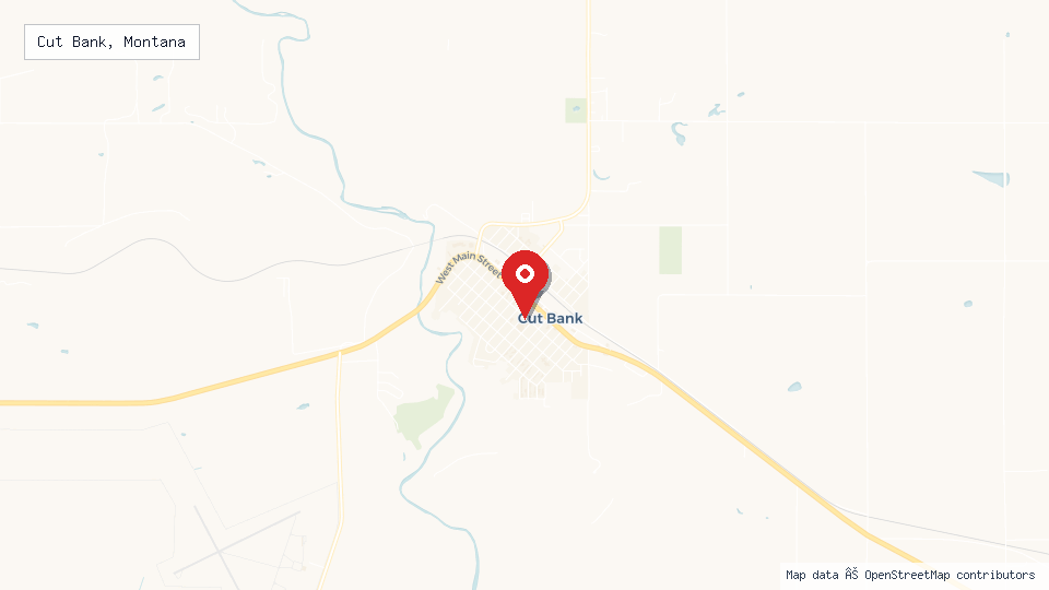 Street map of Cut Bank, Montana with location pin