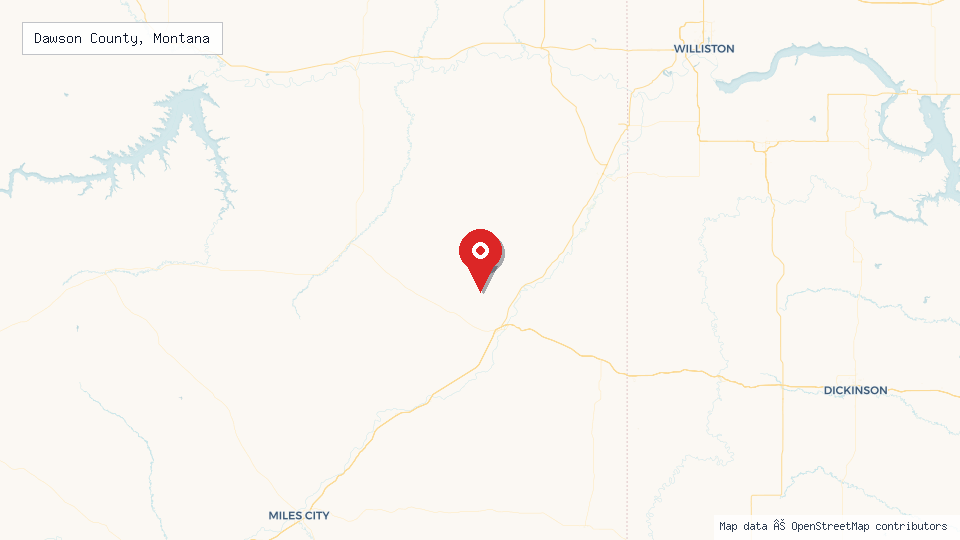 Street map of Dawson County, Montana with location pin