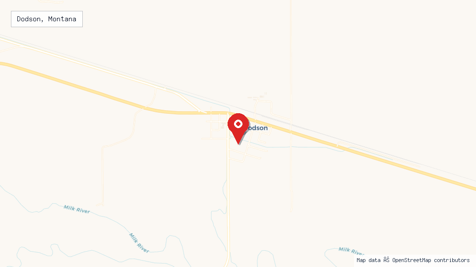 Street map of Dodson, Montana with location pin