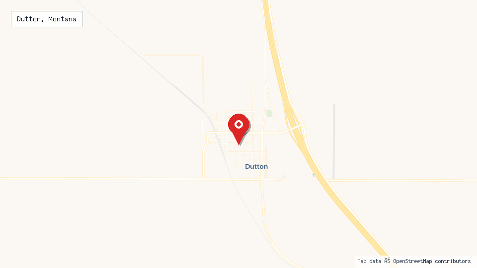 Street map of Dutton, Montana with location pin