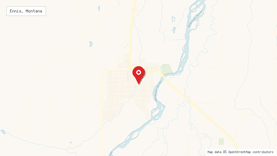Street map of Ennis, Montana with location pin