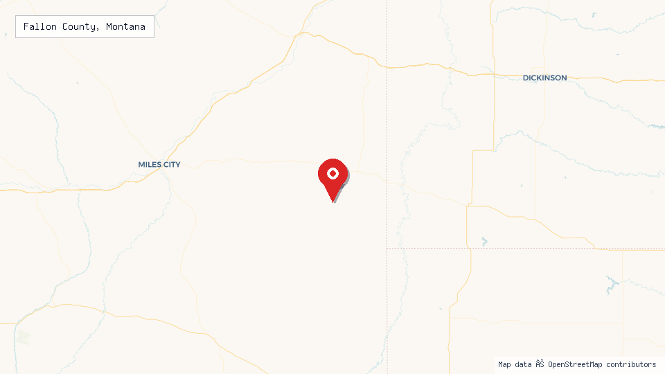 Street map of Fallon County, Montana with location pin