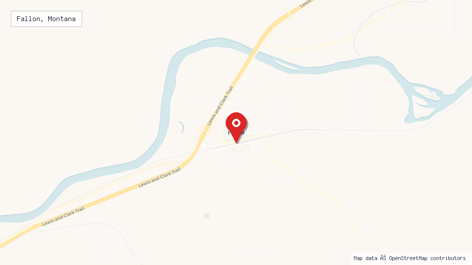 Street map of Fallon, Montana with location pin