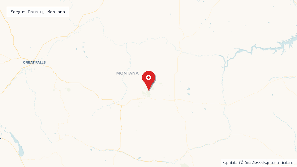 Street map of Fergus County, Montana with location pin