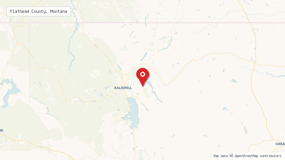 Street map of Flathead County, Montana with location pin