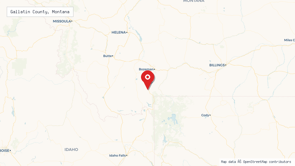 Street map of Gallatin County, Montana with location pin