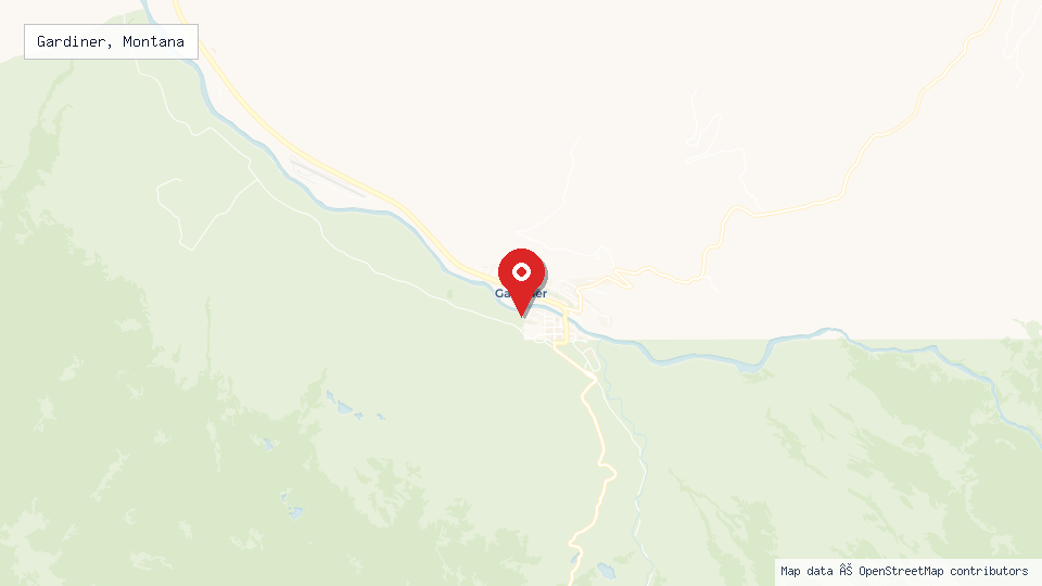 Street map of Gardiner, Montana with location pin