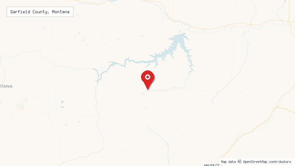 Street map of Garfield County, Montana with location pin