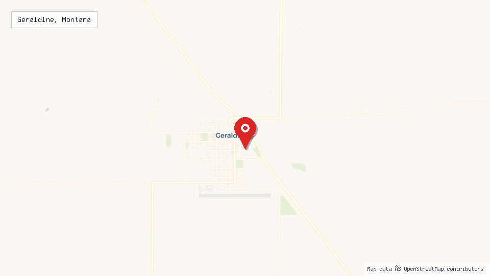 Street map of Geraldine, Montana with location pin
