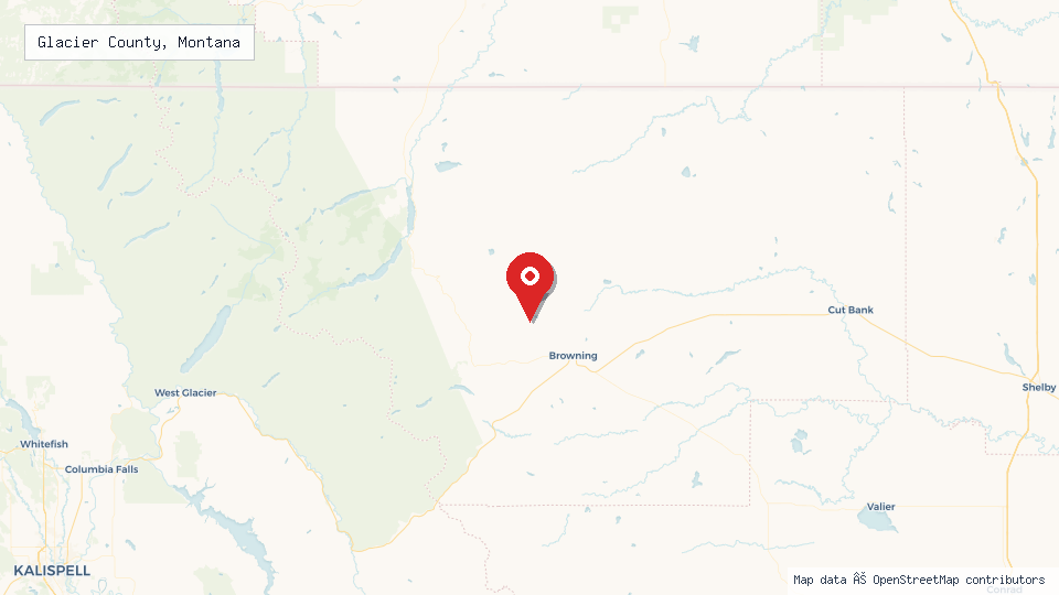 Street map of Glacier County, Montana with location pin