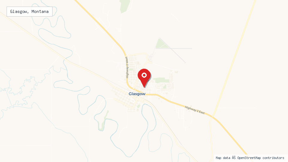 Street map of Glasgow, Montana with location pin